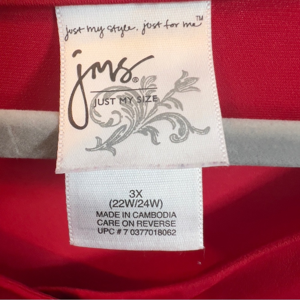 JMS Just My Size Size 3X(22W-24W) Red V-Neck Half Sleeve with Gathered Cuff - Picture 5 of 7
